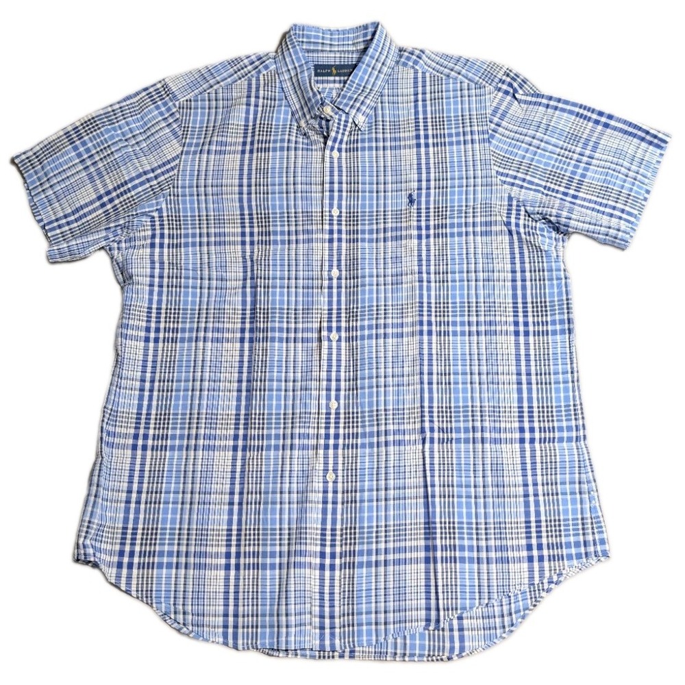 Polo Ralph Lauren Shirt Mens XL Blue Plaid Short Sleeve Button Down Cotton